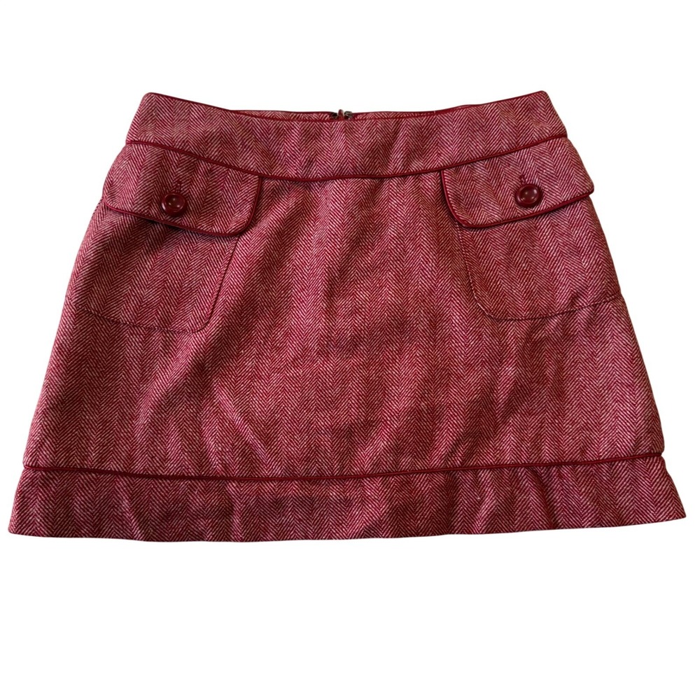 Y2K Tulle Red Herringbone Preppy Tweed Mini Skirt Button Women's Size Large